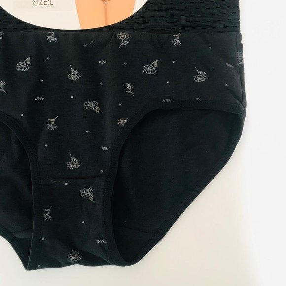 Women Flower High Waist Tummy Control Shape Intimate Underwear Panties Black L - Picture 3 of 5